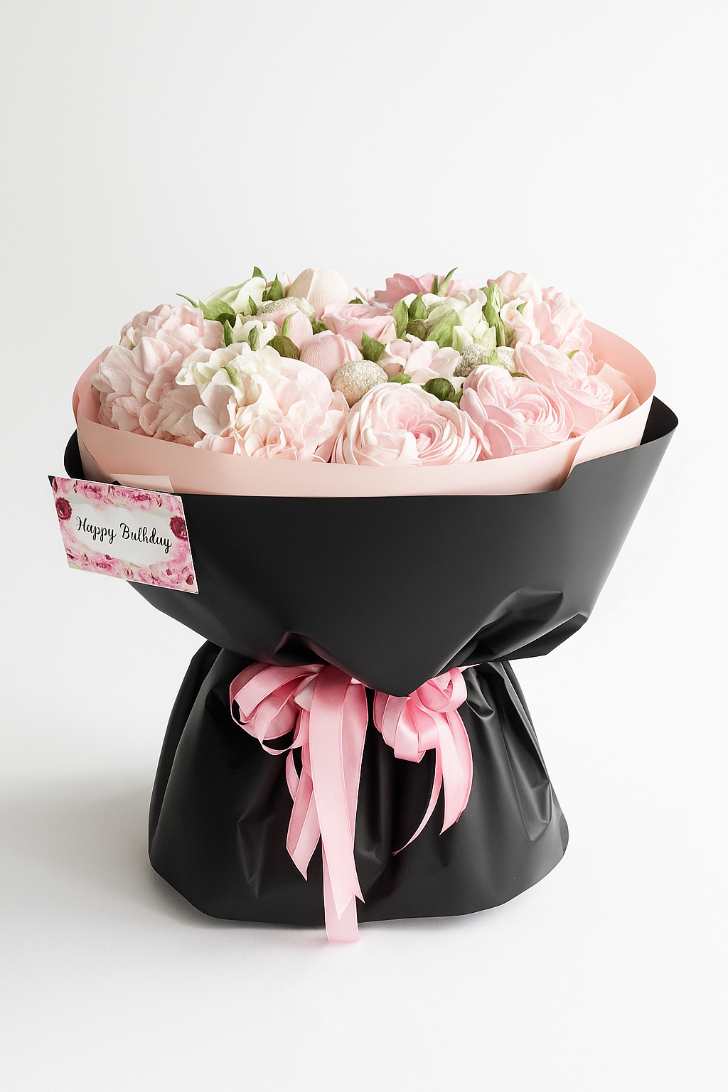 Buchet din flori de marshmallow roz - cadou dulce si elegant