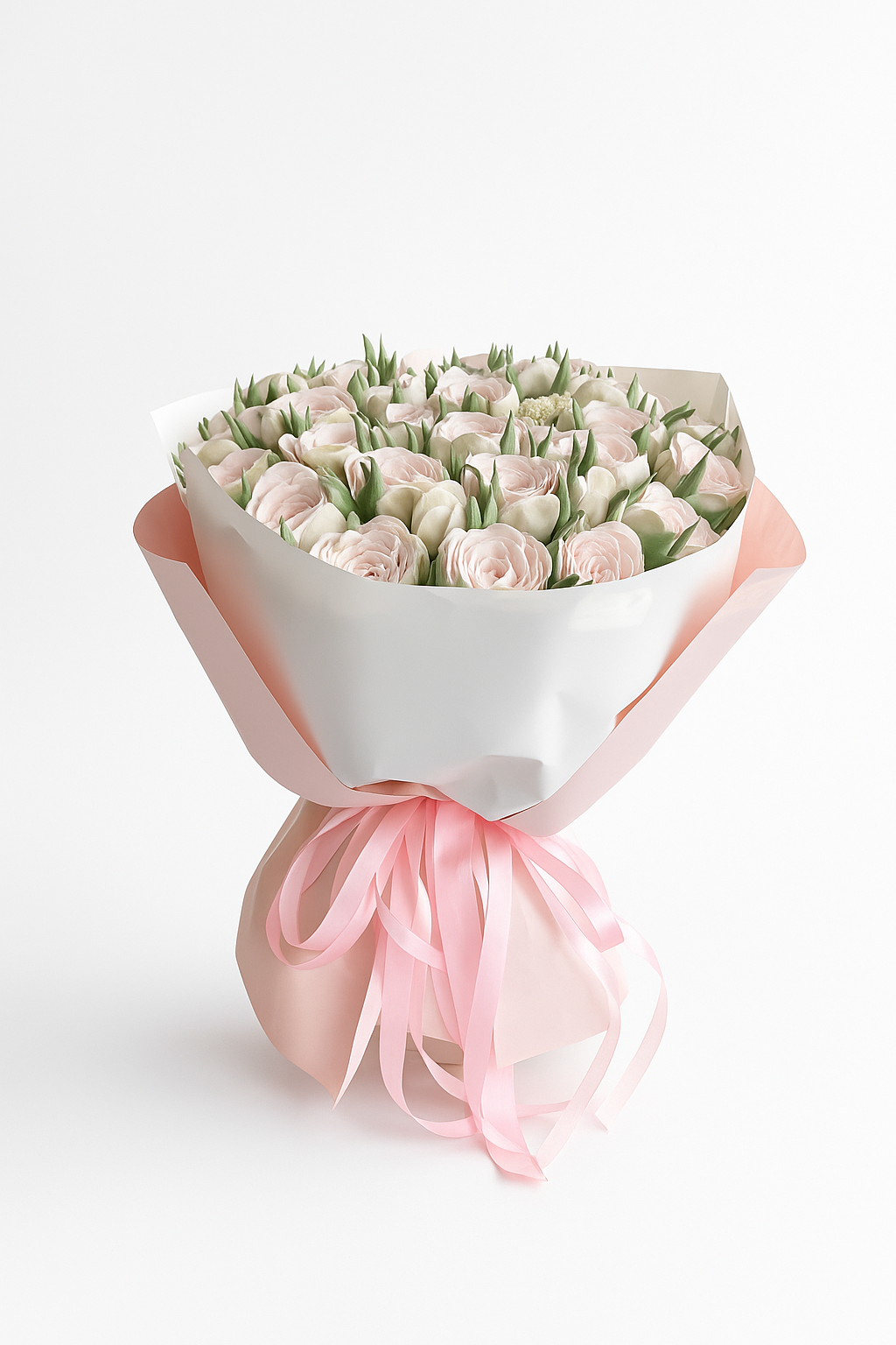 Buchet comestibil din flori de marshmallow roz pal