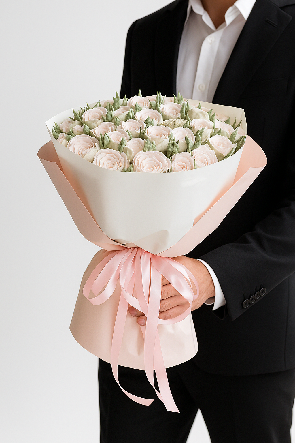 Buchet comestibil din flori de marshmallow roz pal