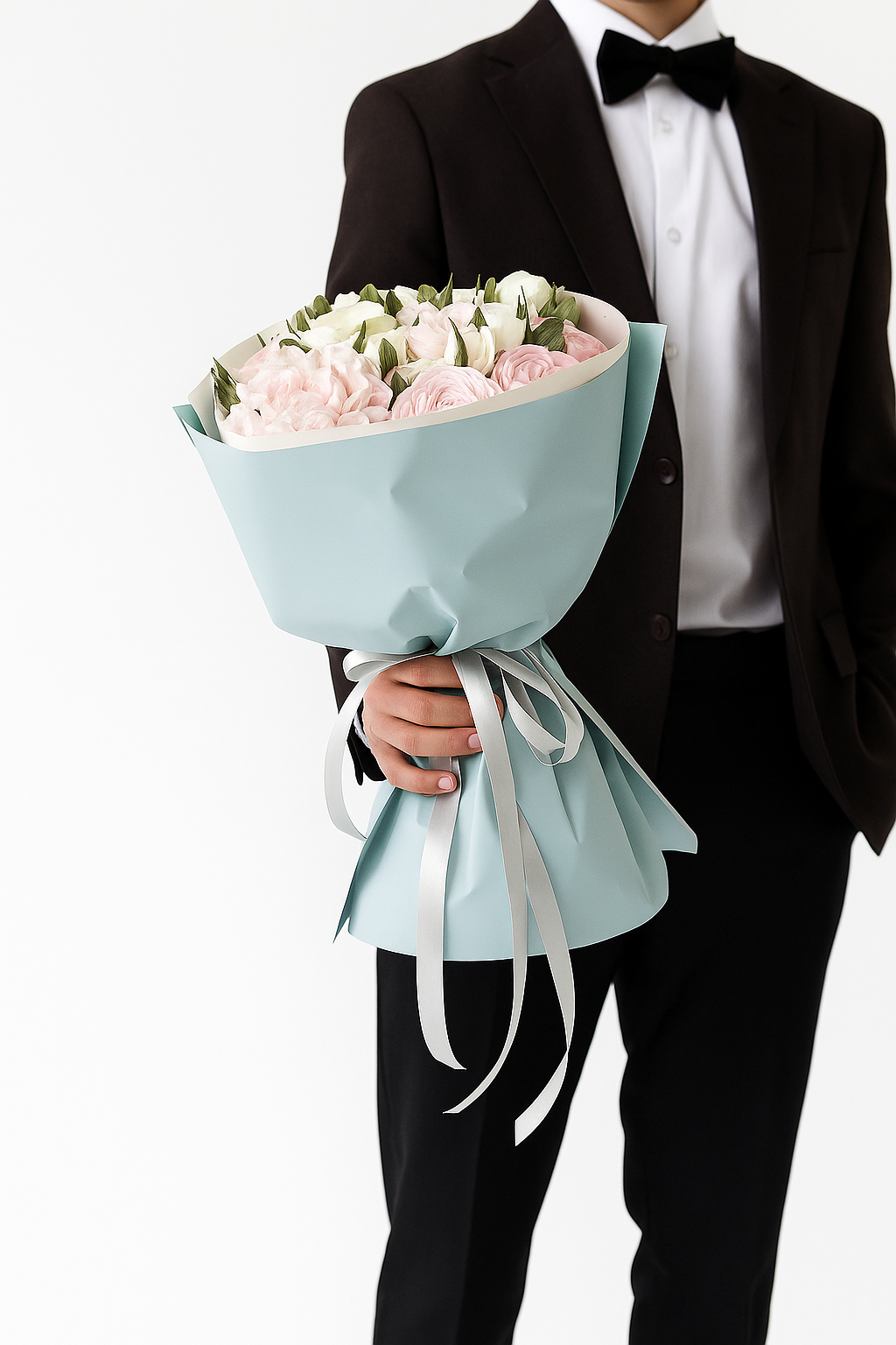 Buchet pastel din flori de marshmallow roz și alb
