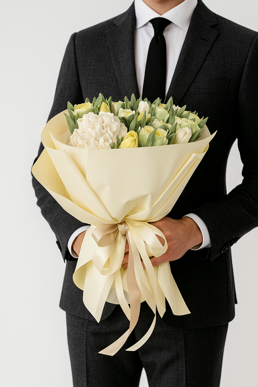 Buchet dulce din flori de marshmallow alb și galben