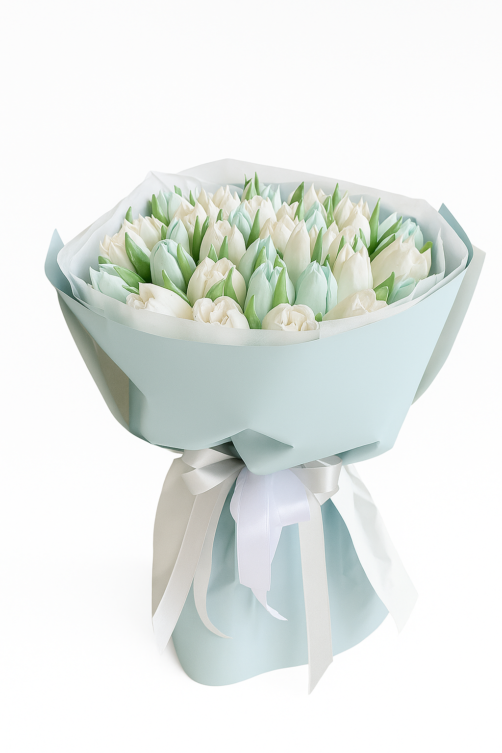 Buchet dulce din flori de marshmallow alb și bleu