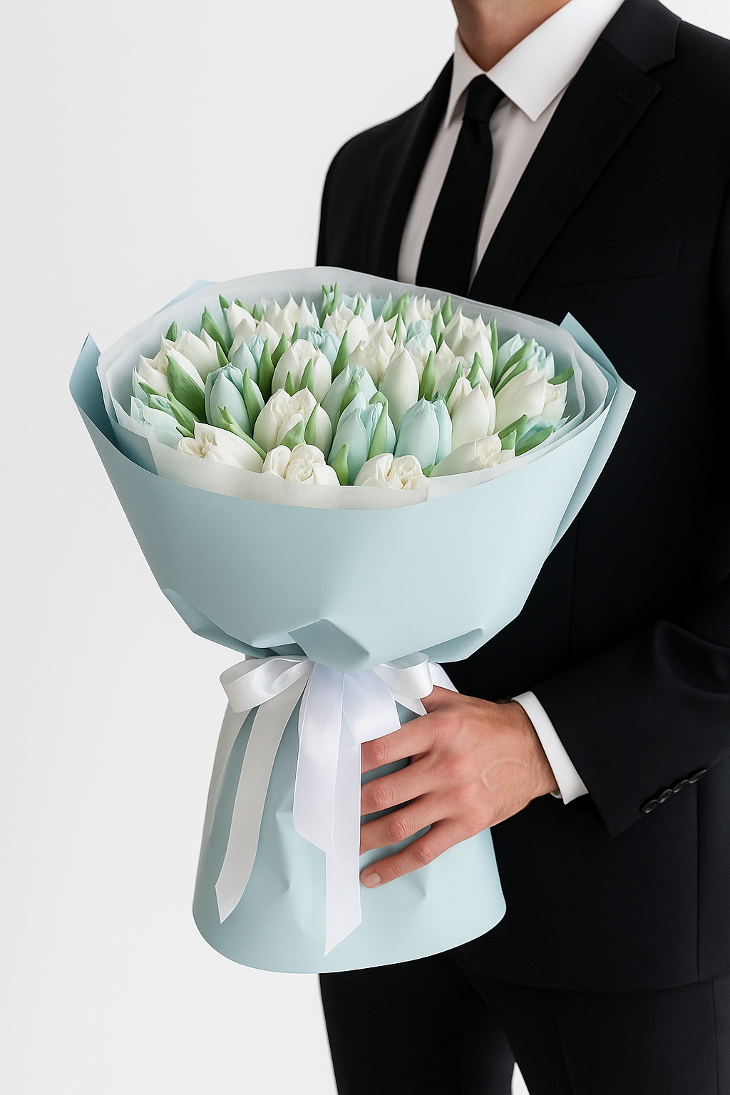 Buchet dulce din flori de marshmallow alb și bleu