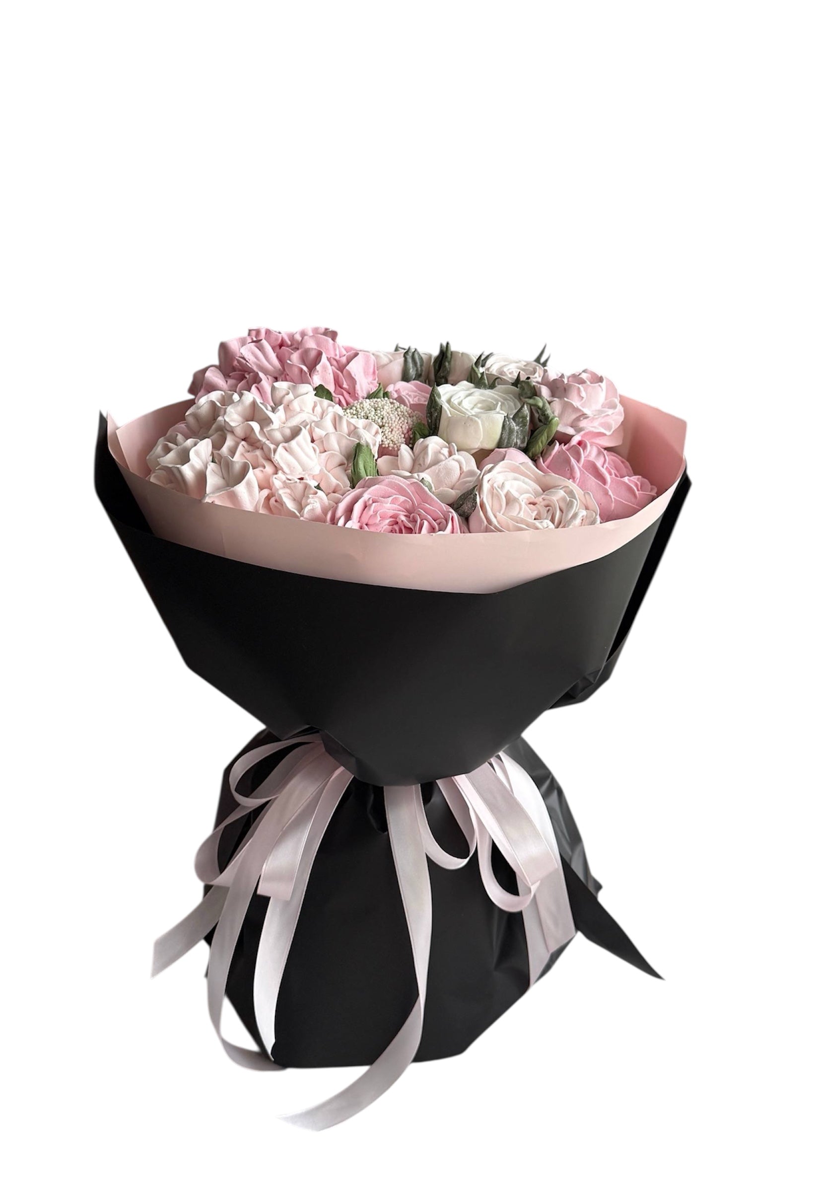 Buchet din flori de marshmallow roz - cadou dulce si elegant