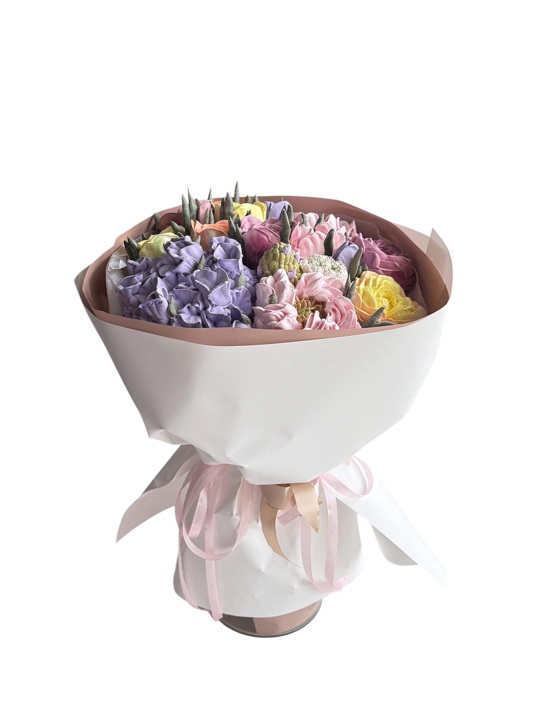 Buchet comestibil din flori de marshmallow – pastel multicolor