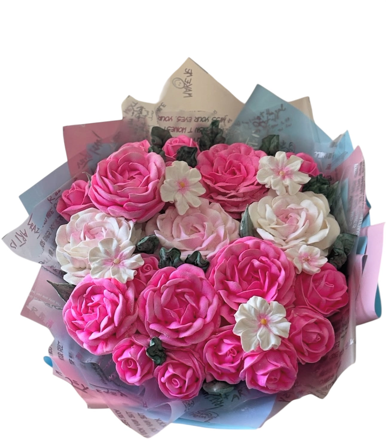 Buchet din trandafiri și flori comestibile din marshmallow – gust de suc de mere