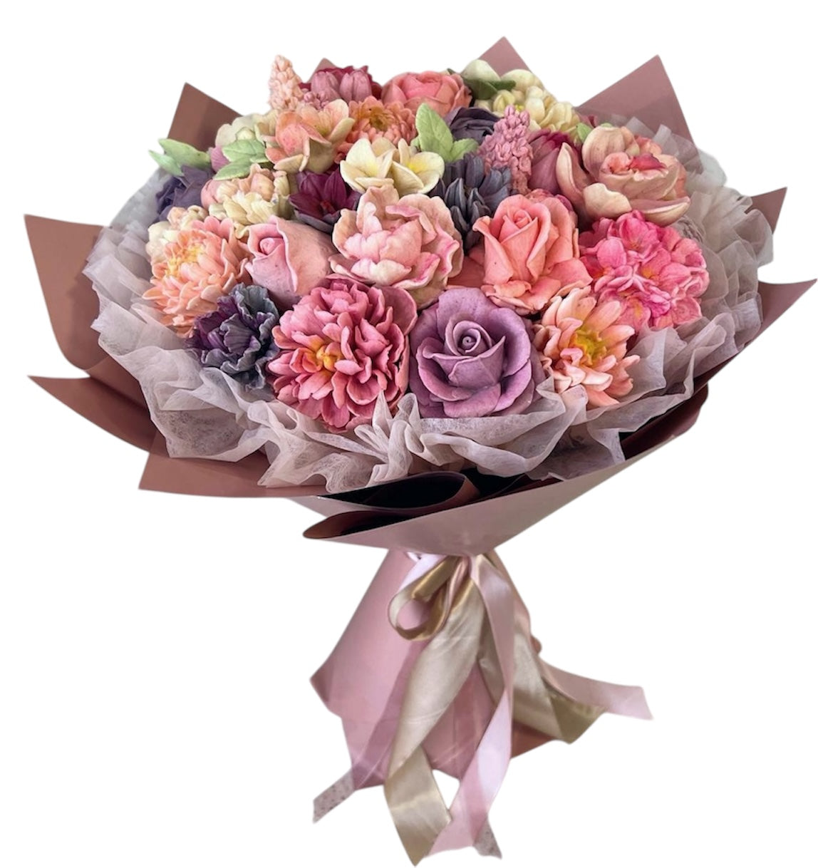 Buchet comestibil din marshmallow – trandafiri, hortensii și flori pastel