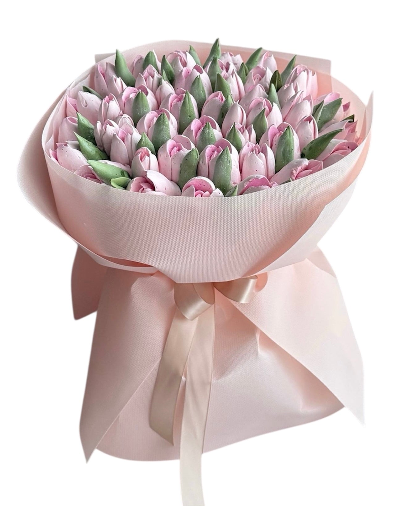 Buchet comestibil din marshmallow – lalele roz pastel
