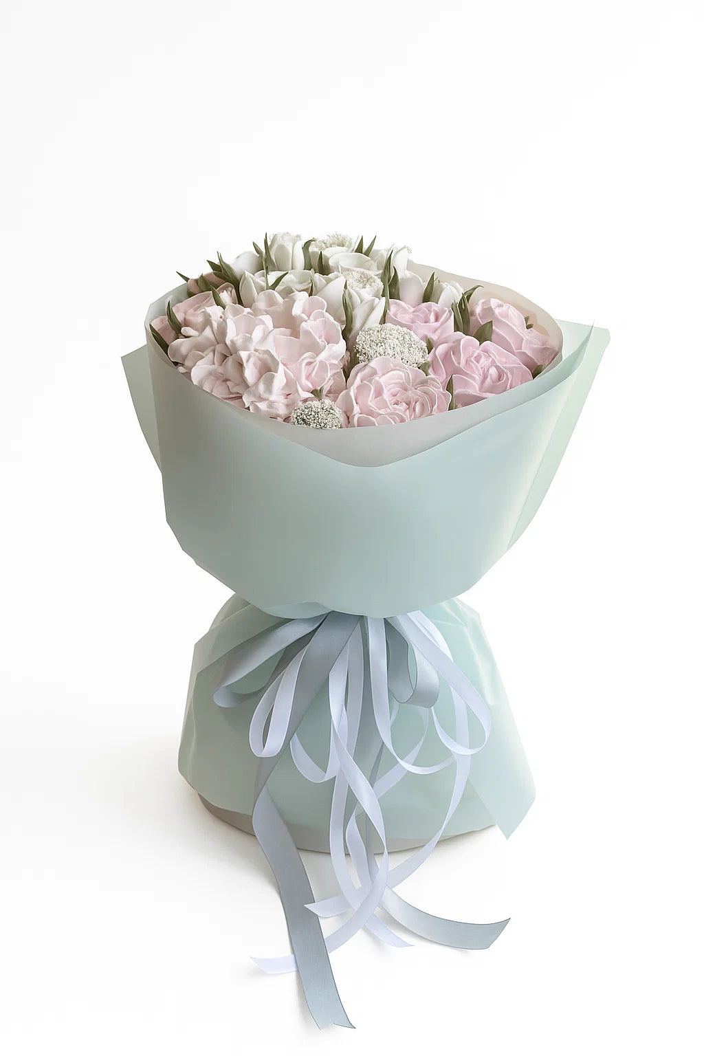 Buchet dulce din Flori de Marshmallow alb și roz pal